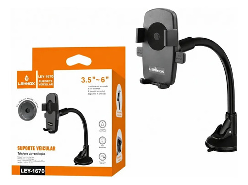 Suporte Celular Veicular Universal Ventosa Forte Ajustável Preto