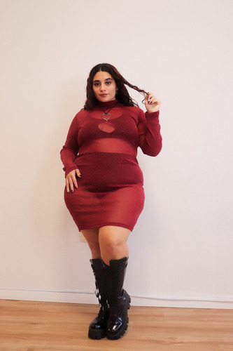 Vestido Corto Ananá Plus Size Mujer Tul Lurex Brillo
