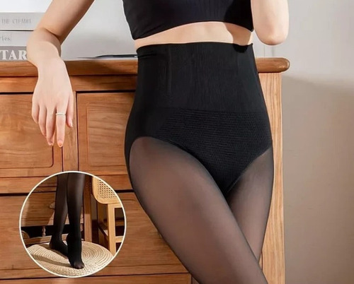 Pack 2 Pantys Efecto Piel Con Faja Reductora Negro