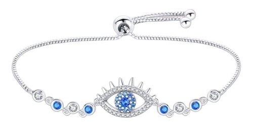 Pulsera Ojo Turco Circonitas Ajustable Plata Ley 925 + Caja