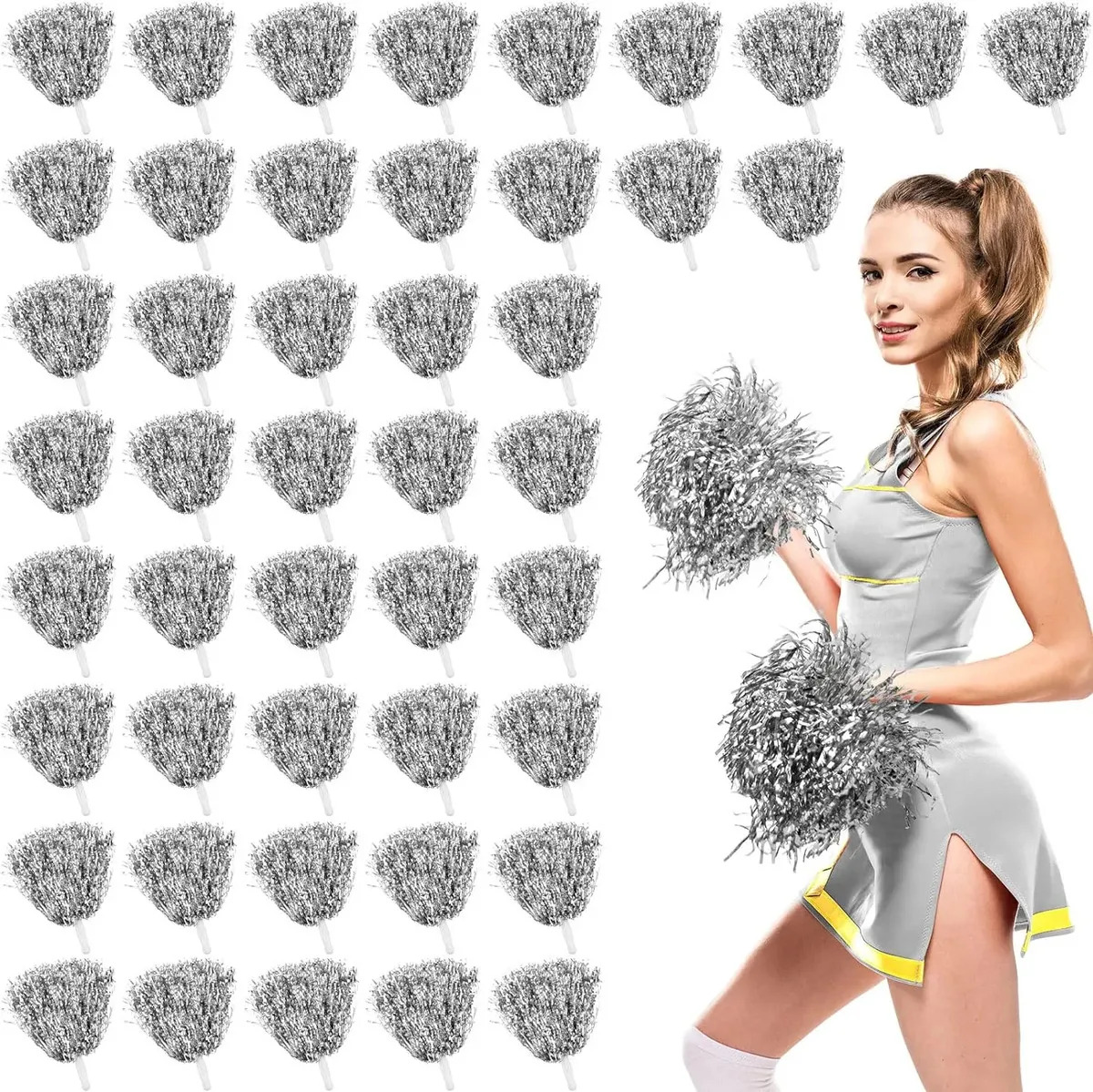 40pcs Porrista Pompones Metal Partido Decorativo Danza de Plata