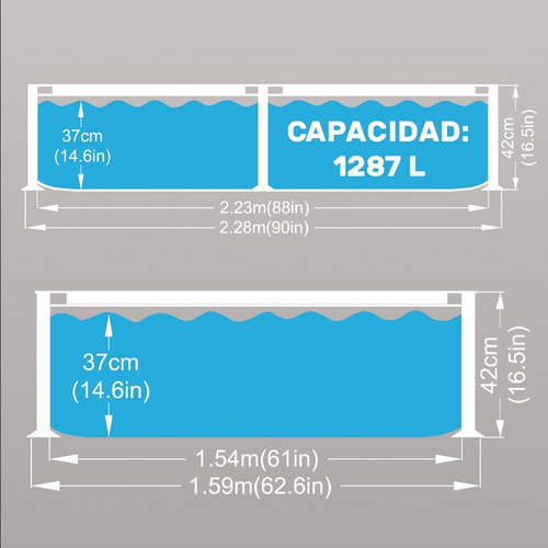 Piscina Estructural Rectangular 228x159x42 Capacidad 1290 L