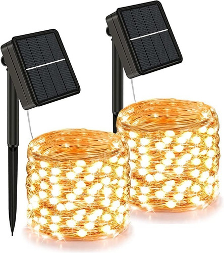 Imagen 2 de 11 de Pack X2 Luz Guirnalda Hada Solar 100 Led Luz Cálida Oferta