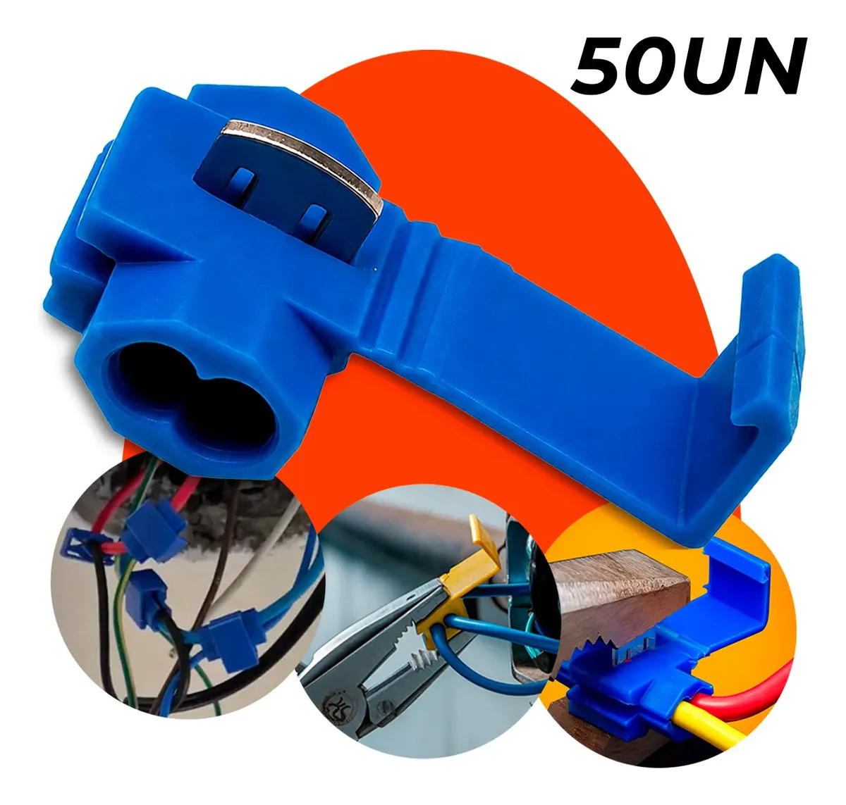 Kit 50 Un. Conector Derivacao Guilhotina Emenda Cabos Fios 0.75 A 2.5mm - Azul