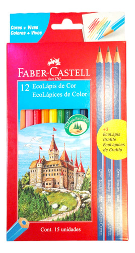 12 Eco Lapices De Colores Faber + 3 Lapiz Negro De Regalo