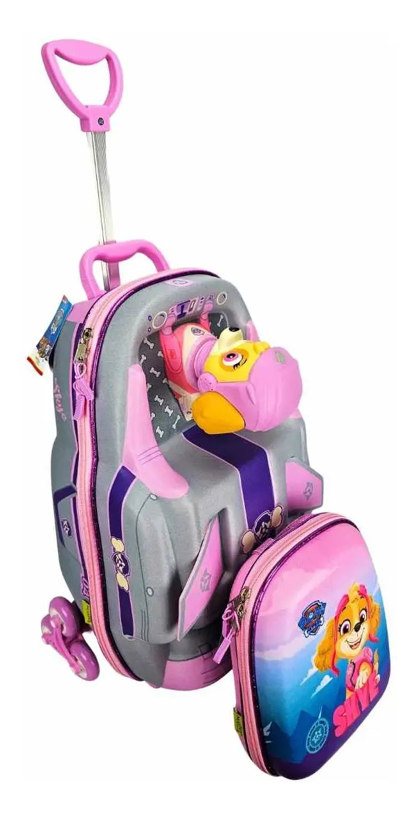 Kit Mochila Lancheira Patrulha Canina Skye 3d Nave Diplomata Rosa Skye Diplomata 3d