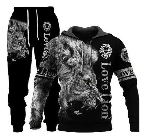 Sudadera Con Capucha Y Estampado 3d De León Y Tigre