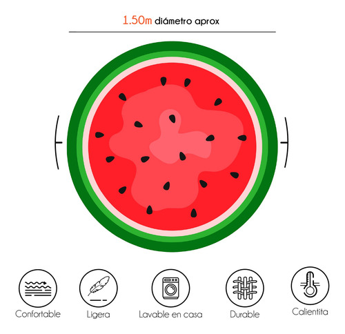 Manta Redonda Frutas Comida Circular Individual Ultrasuave Sandía