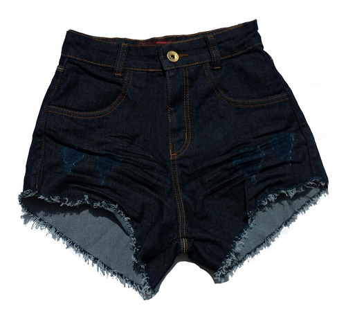 Shorts Jeans Feminino Cós Alto Destroyed Manchado St005