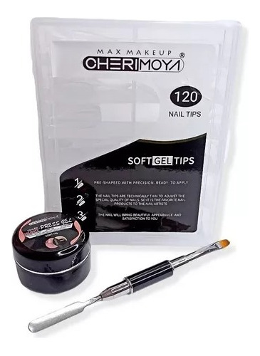 Tips Soft Gel Cherimoya+gel Solido Press Gel+pincel Uñas 