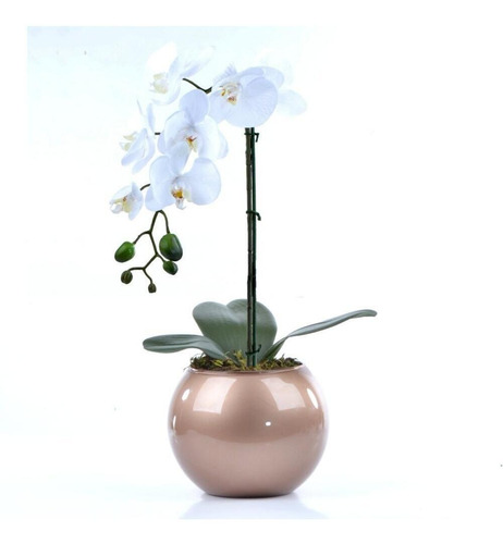 Arranjo De Orquídea Artificial Branca Em Vaso Cobre Bruna