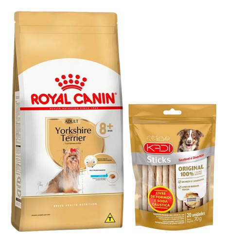 Royal Canin Cão Ad 8+ Yorkshire 2,5kg+osso Natural Kadi 70g 
