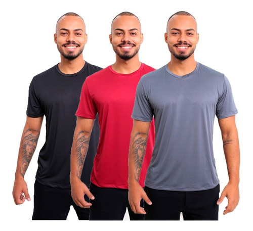 Kit 3 Camisetas Masculinas Dry Poliéster Corrida Academia