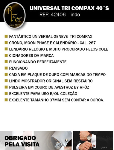 Raro E Antigo Universal Tri Compax Moonphase - 40´s - Lindo