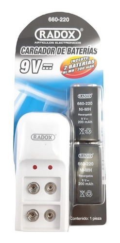 Cargador 2 Baterias 9v Cuadradas  Recargables Radox 660-220