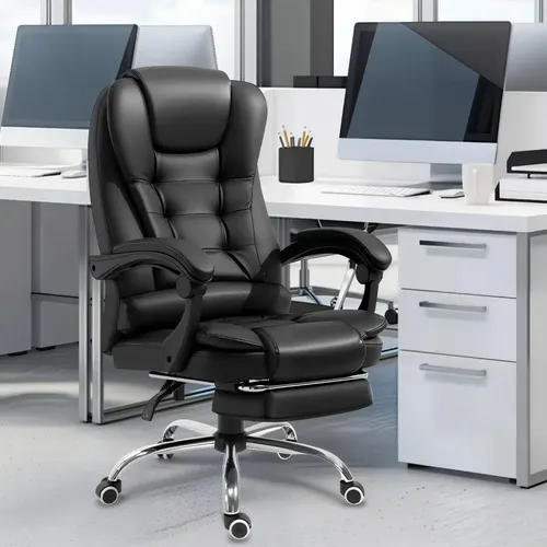 Ampliar E Aument Cadeira De Escritório Presidente Ergonômica Preto Couro Sintético