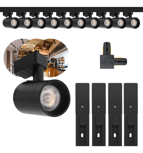 Kit Trilho Eletrificado 4m Preto + 10 Spots Led 15w Neutro Estrutura Emenda Curva