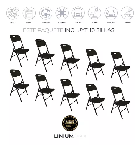 Set 10 Sillas Plegables De Plástico Jardin Fiestas Eventos