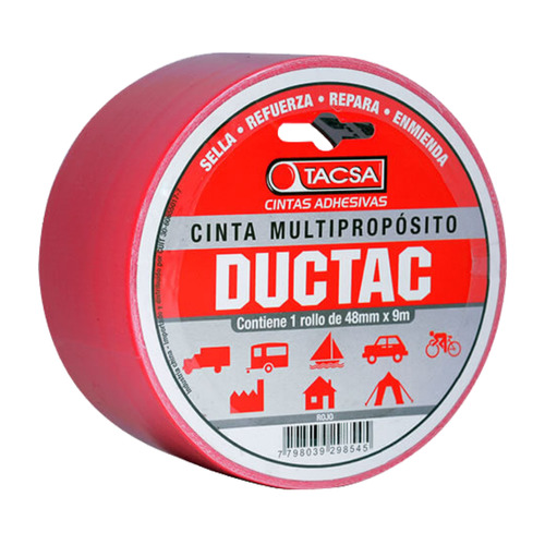 Cinta Multiproposito Tacsa Ductac Tape 48 Mm X 9 Mts Color Rojo Liso