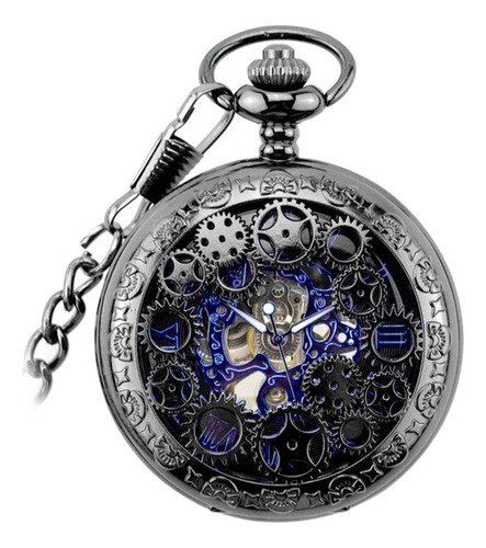 Relógio De Bolso Esqueleto Mecânico Antigo Com Corda,