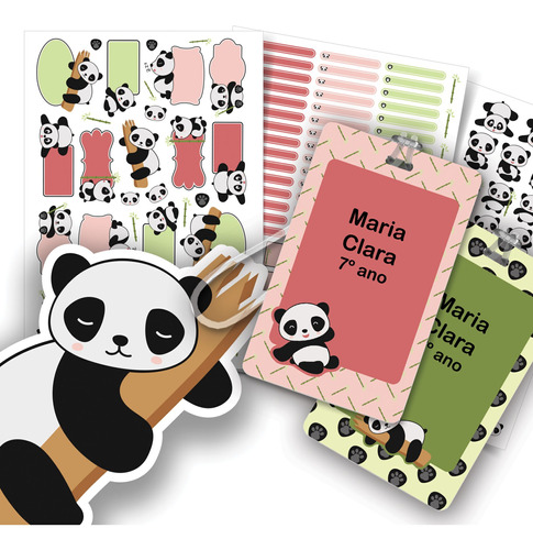 Etiquetas Escolares Panda Personalizadas 2 Tags Mochila