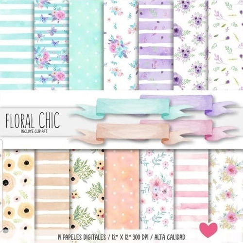 Papeles Digitales Fondos Shabby Chic Acuarela Florales