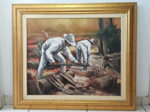 1394- Manoel Costa Ost 95x82cm Com Moldura - Lenhadores. (Usado)