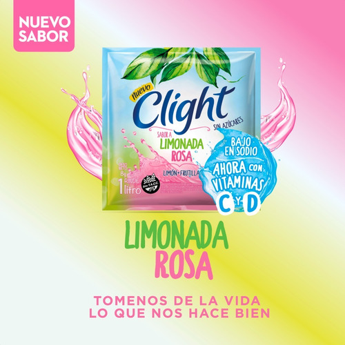 Jugo En Polvo Clight Limonada Rosa Vitaminas Sin Tacc X20