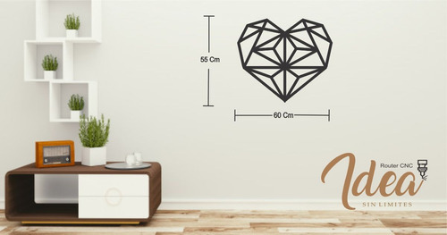 Cuadro Corazon Lineal Corte Láser 55x60 Cm Negro Negro