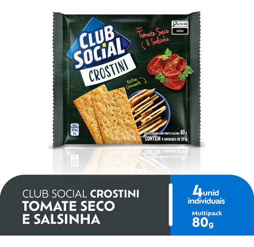 Club Social Biscoito Crostini sabor tomate seco e salsinha 80g Pack 4 Unidades