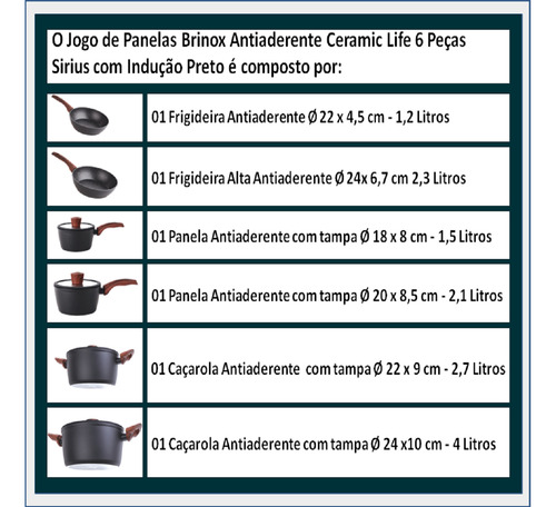 Jogo De Panelas Antiaderente/indução/ceramica/brinox/6 Peças