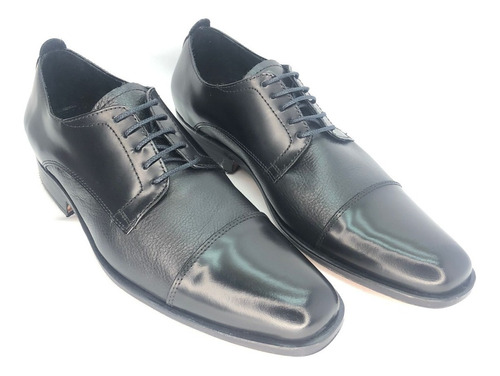 Zapato Vestir Elegante Charol Cuero Negro Suela Cordon Risso