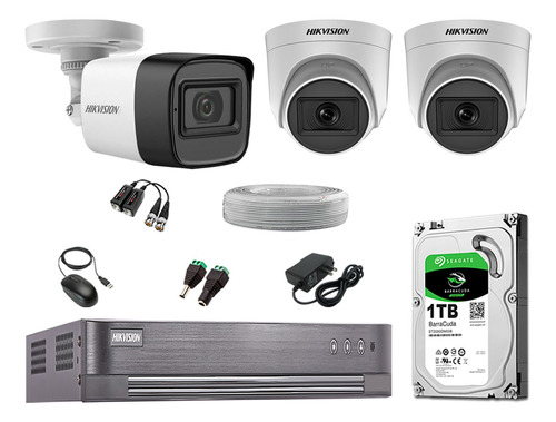 Cámaras Seguridad Kit 3 Full Hd Hikvision 3 Camaras Audio