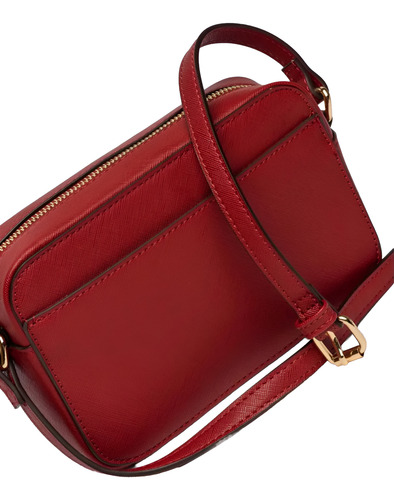 Cartera Bandolera Lane De Cuero Saffiano - Prüne Rojo Lisa Oro Rojo