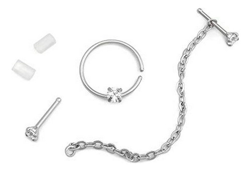 Aros - 20g Stainless Steel Nostril Jewelry Set One Pair Of 6