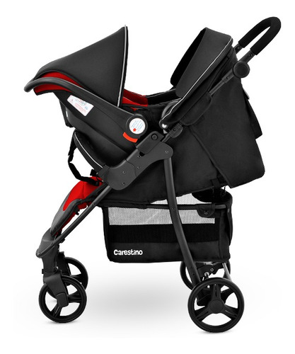 Carrinho de bebê de paseio travel system Carestino Travel System City Travel vermelho com chassi de cor preto