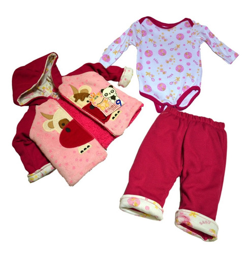 Conjunto 3pzas Abrigo Pachón Ropa Bebe Niña Invierno Figuras