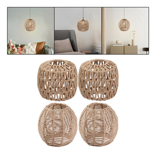 4x Pantallas De Lámpara Colgante Cuerda De Papel Pantalla
