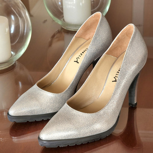 Zapatos Estiletos De Mujer Antonella 22-75 Cuero Plata