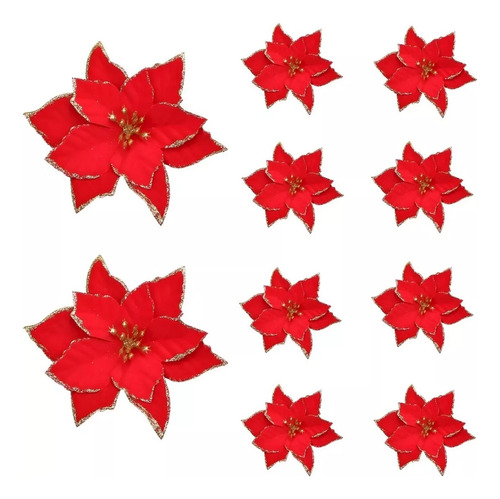 X10 Adornos De Flores Navideñas Rojas De Navidad Deco