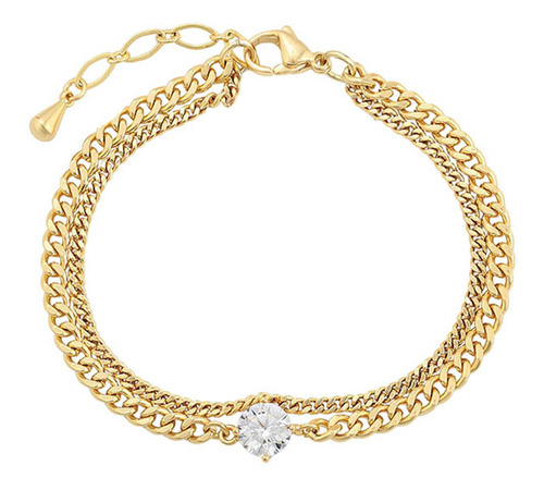 Pulsera Oro 14k Lam Doble Swarovski 17-20cm Regalo Preciosa