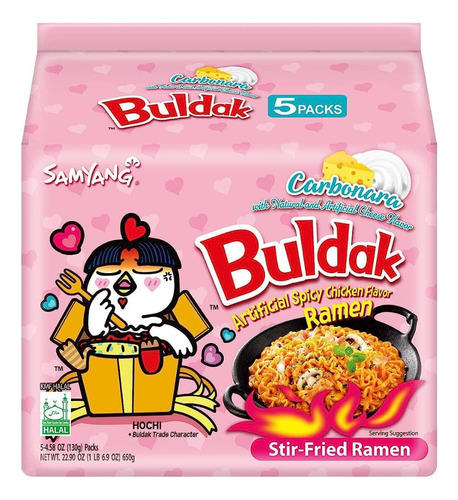 Ramen Coreano Buldak Spicy Chiken Carbonara, Paquete De 5