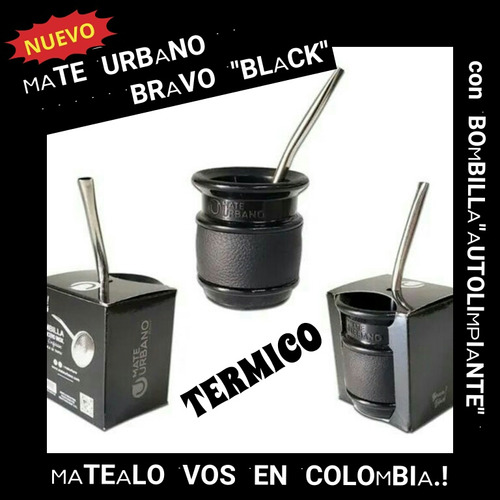 Set Matero!mate Argentino Bravo Black-bombilla Acero Inoxida
