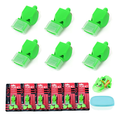 6pcs Silbato Fox 40 Clasico Con Protector Negro Entrenador Color Verde