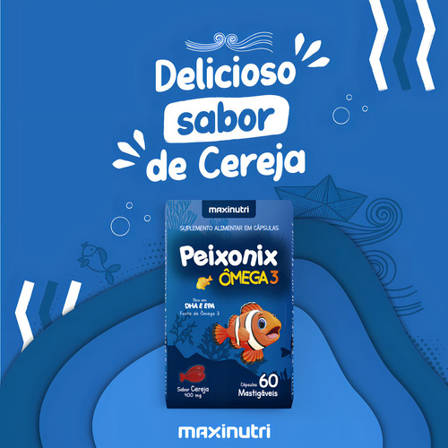 Peixonix Ômega3 Infantil Sabor Mastigável 400mg 60 Cápsulas Cereja
