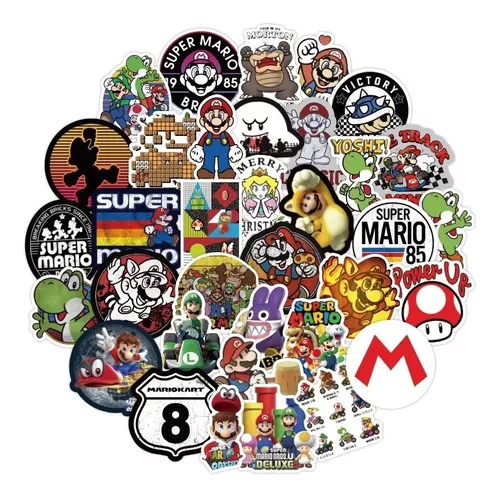 Super Mario Bross A 50 Calcomanias Stickers Pvc Vs Agua
