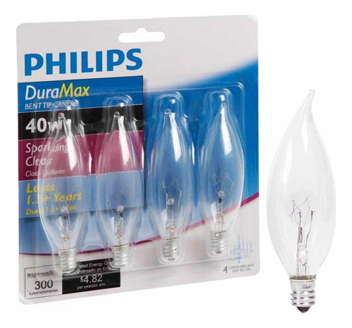Foco Vela Philips 40w Luz Cálida E12 300 Lúmenes