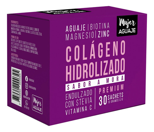 Colageno Hidrolizado Sabor Mora Caja 30 Sachets 10g C/u Muje