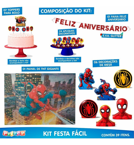 Imagem 3 de 10 de Kit Festa Fácil Homem Aranha - Decoração De Aniversário