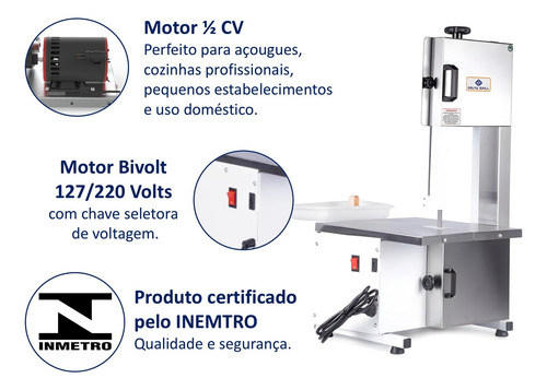 Serra Fita Com Moedor De Carne Potente 1/3cv Mesa Inox 1,46m